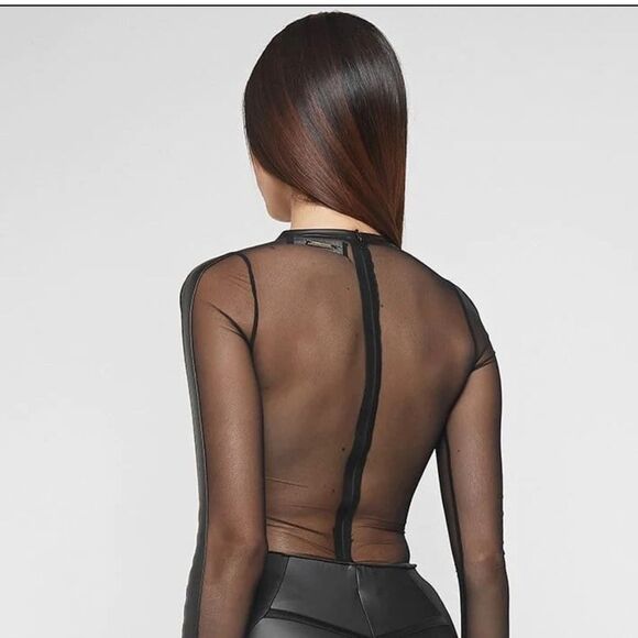 MANIÉRE DE VOIR DENIM CORSET MESH BODYSUIT - Picture 3 of 13